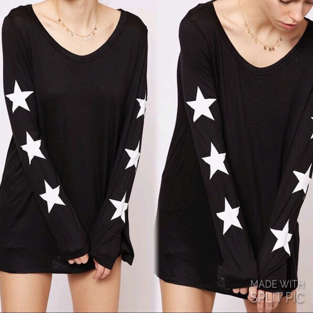 Last M New Edgy Chic Star Graphic Print Top - Picture 2 of 7